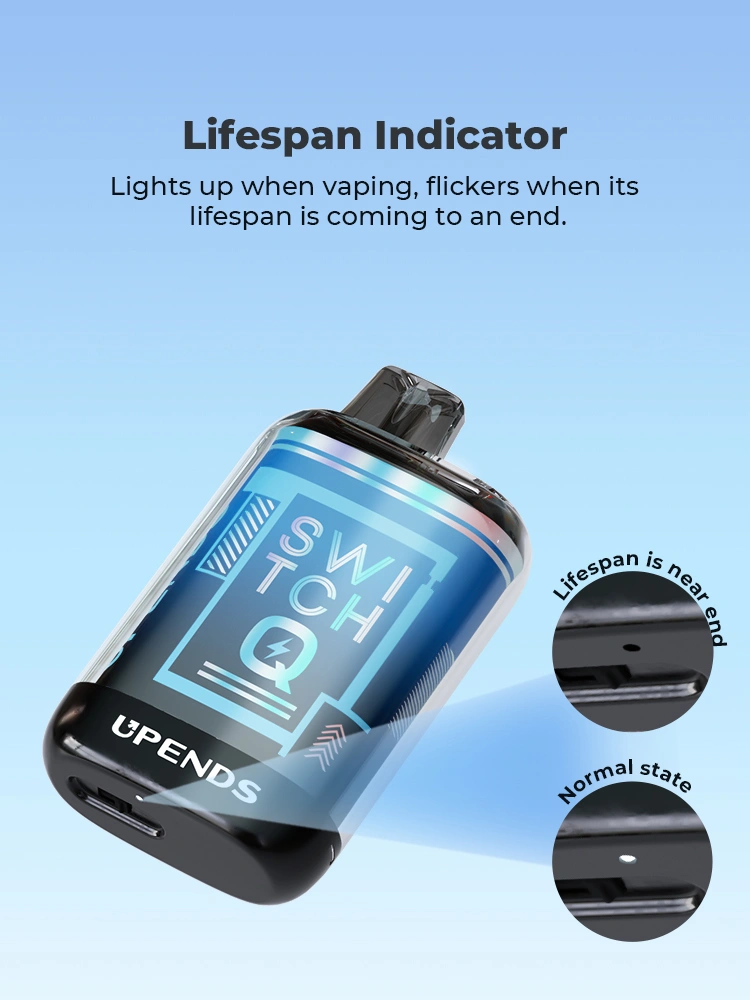 SWITCH Q Disposable Vape Features 2: Lifespan Indicator - Lights up when vaping, flickers when its lifespan is coming to an end